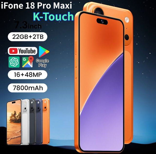 K-Touch iFone 18 Pro Maxi Smartphone Android 5G mit 7,3 Zoll HD Display, 22GB RAM, 2TB Speicher, Face ID und Dual-SIM in Weiß - Bild 1