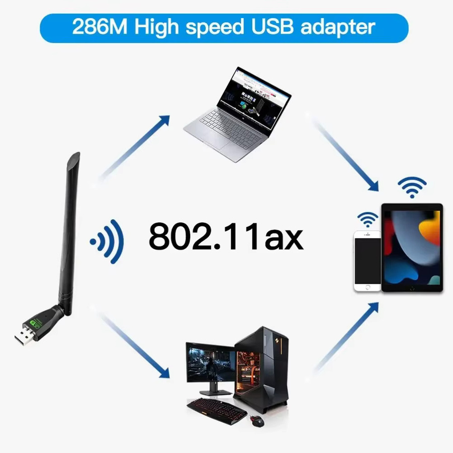 VIKEFON AX286 Wi-Fi 6 USB-Adapter Black USB-A Netzwerkkarten-Dongle für Laptop und Windows 10 11 - Bild 4