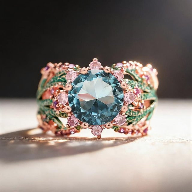 Huitan Damenring, Blumendesign, Bunt, Zirkonia, Roségold - Bild 1