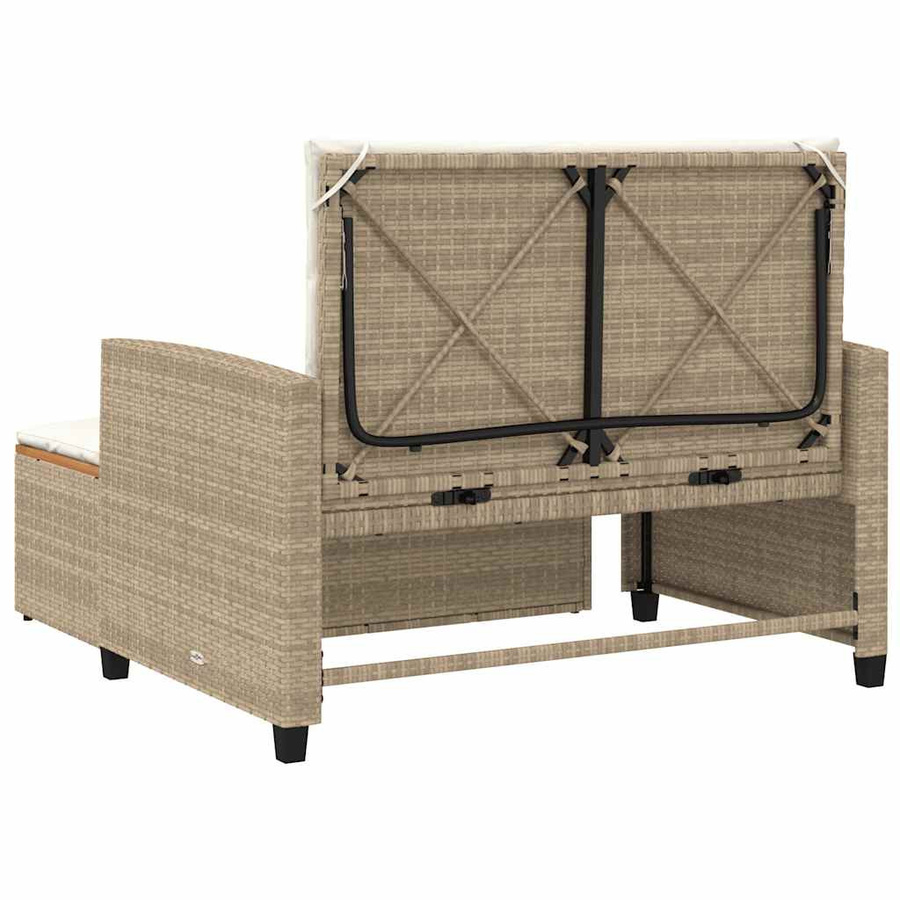 vidaXL Gartensofa 2-Sitzer Schlafsofa aus PE-Rattan und Akazie in Beige und Cremeweiß - Bild 4