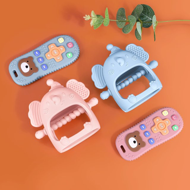 TYRY.HU 2er-Set Silikon Baby Beißring-Handschuhe in Blau als Zahnenhilfe und Anti-Essen-Schutz für Kleinkinder - Bild 1