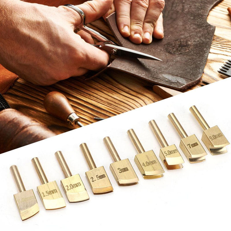 OutsideWorld 9 Stück Lederkanten-Lötspitzen aus Messing in Gold und Gelb für die Lederhandwerksherstellung mit 1–9 mm Kantenpressung - Bild 2
