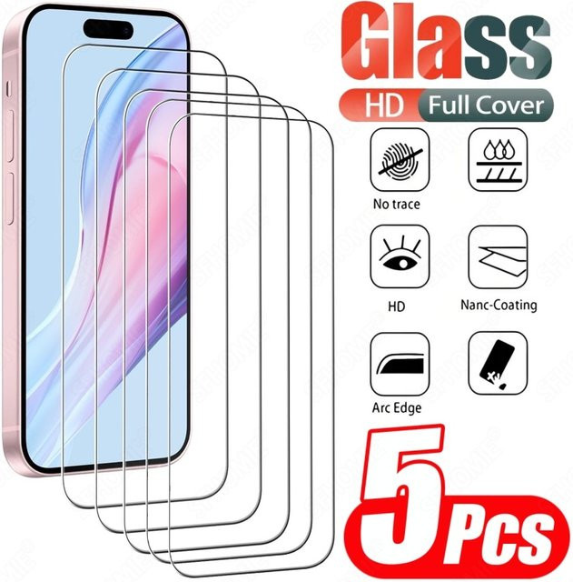 5er Pack YANRICHES Displayschutzfolie aus gehärtetem Glas für iPhone 11 bis iPhone 17 Pro Max und Plus Modelle, transparent, Anti-Scratch - Bild 1