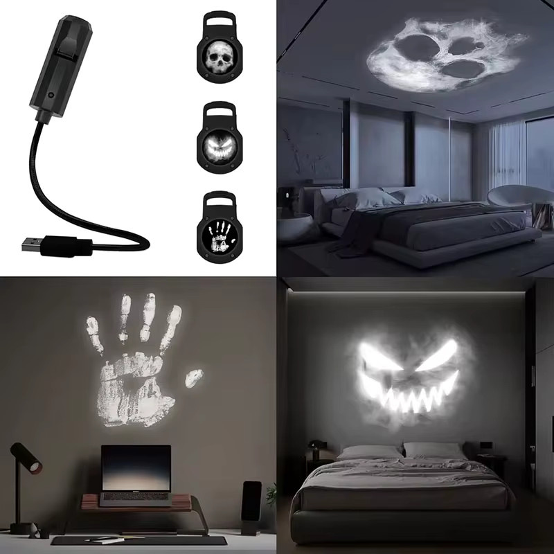 LINYILIGHT LED-Projektorlampe Halloween-Schädel mit 3 Szenarien für Wand- und Deckendekoration, USB-Betrieb - Bild 3