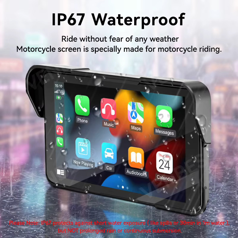 VENBES Motorrad CarPlay mit 5 Zoll GPS-Navigation, kabellos, Android und Bluetooth, wasserdicht, Schwarz - Bild 6