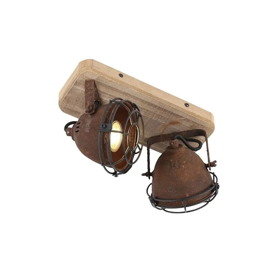QAZQA Gina Industriestrahler aus Stahl und Holz in Rostbraun, dimmbar und kippbar mit 2 GU10 Leuchten - Bild 2