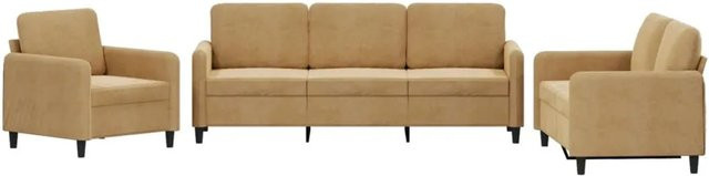 vidaXL Sofagarnitur aus Samt in Braun bestehend aus 3-Sitzer-Sofa, 2-Sitzer-Sofa, Sessel und 6 Kissen - Bild 1