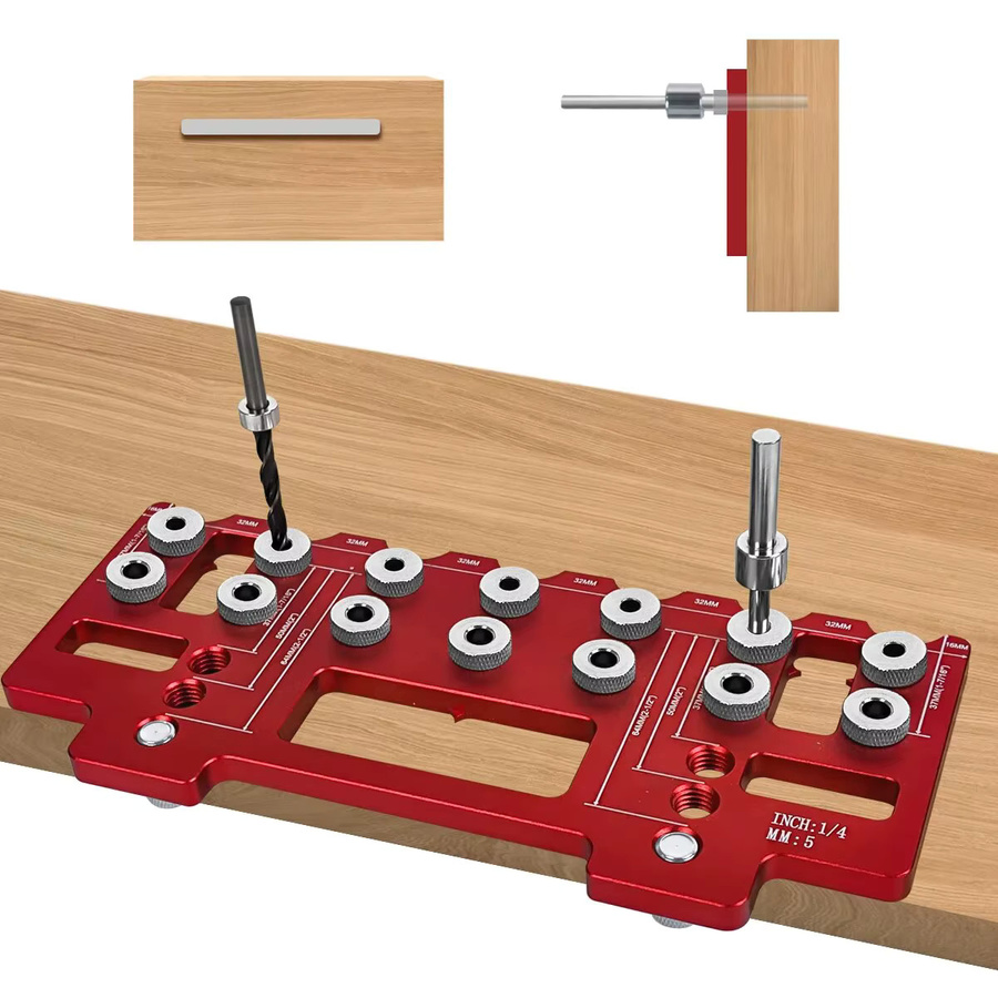 GDART Griffloch-Bohrschablonen-Set aus Aluminium in Rot für Regalstifte und Taschenlöcher - Bild 5