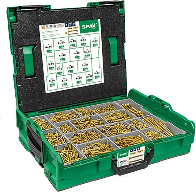 Spax Montagekoffer L-Boxx mit 2.925 Senkkopf Kreuzschlitz Schrauben und 4 Bits in Gelb-Grün - Bild 1