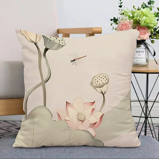VIKAMA Kissenbezug Lotus mit chinesischer Tinte, Multicolour, B/T/H: 40 x 40 x 40 cm - Bild 1