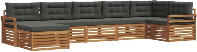 vidaXL Sofagarnitur 7-teilig aus Massivholz Akazie in Natur und Anthrazit mit L-Form und Latten-Design - Bild 1