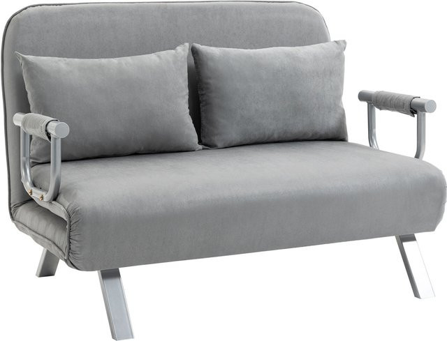 HOMCOM Schlafsofa Zweisitzer aus Samt in Grau mit Bettfunktion und Kissen, B/T/H: 111 x 80 x 78 cm - Bild 1