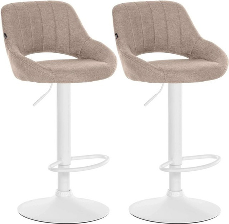 DELUKE 2er Set Barhocker SEGAD in Taupe Weiß mit Lehne und 360 Grad Drehsitz, Stoff und Metall, B/T/H: 47 x 48 x 85 cm