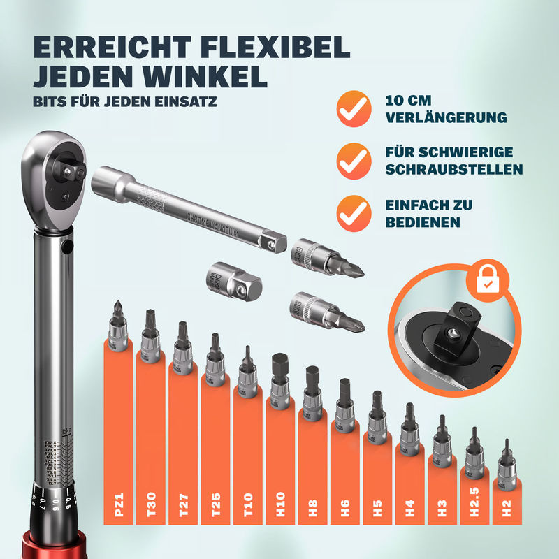 MONZANA Drehmomentschlüssel-Set 18-teilig mit 1/4 Zoll Antrieb für Fahrrad und Motorrad - Bild 3