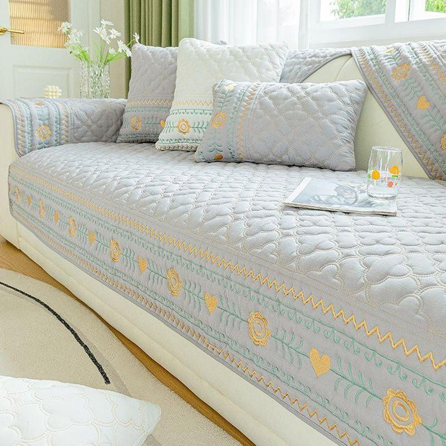 Super Six Sofabezug aus 100 % Baumwolle mit Stickerei, grau, B/B: 70 x 70 cm - Bild 1