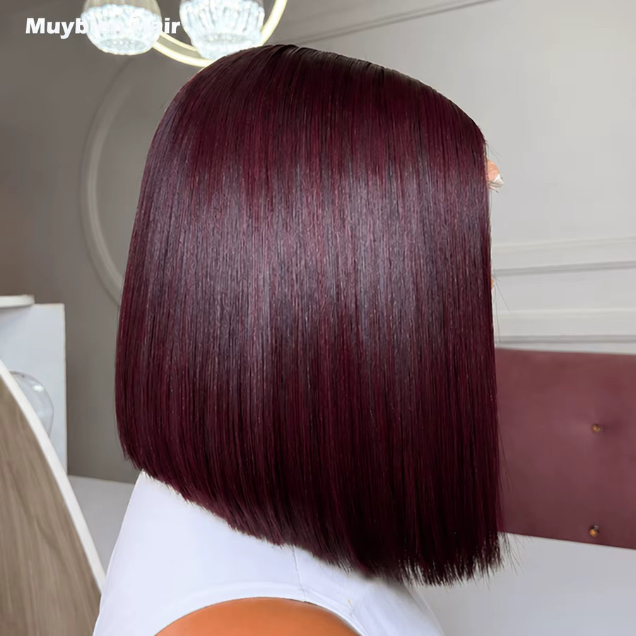Muybien Hair Bob-Perücke, Vietnamesisches Echthaar, Dunkel-Burgunderrot - Bild 2