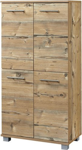 Schildmeyer Highboard Isola in Braun mit silbernen Details, Wandmontage, Breite: 60 cm, Höhe: 117 cm, Tiefe: 32,6 cm - Bild 1