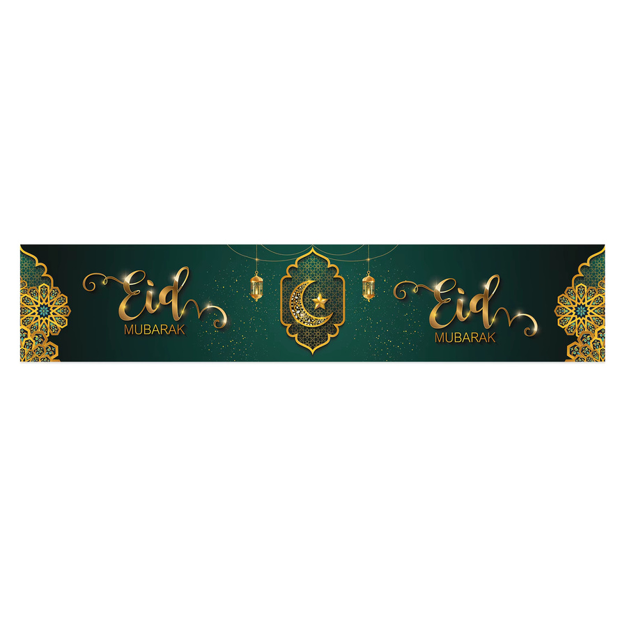 VIKAMA Ramadan Tischläufer mit Eid Al Fitr Motiv in Grün aus Leinen, B/H: 90 x 33 cm - Bild 4