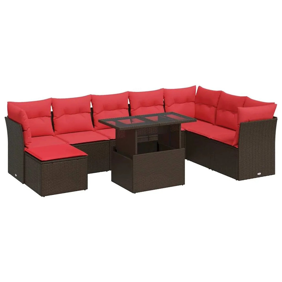vidaXL 9-teilige Garten-Sofagarnitur aus braunem Poly-Rattan mit Kissen und Akazie-Elementen - Bild 2
