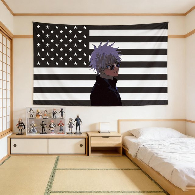Jujutsu Kaisen Anime Wandteppich Gojo Satoru mit USA Flagge, Schwarz, B/H: 120 x 180 cm, von JMG Household Supplies - Bild 1