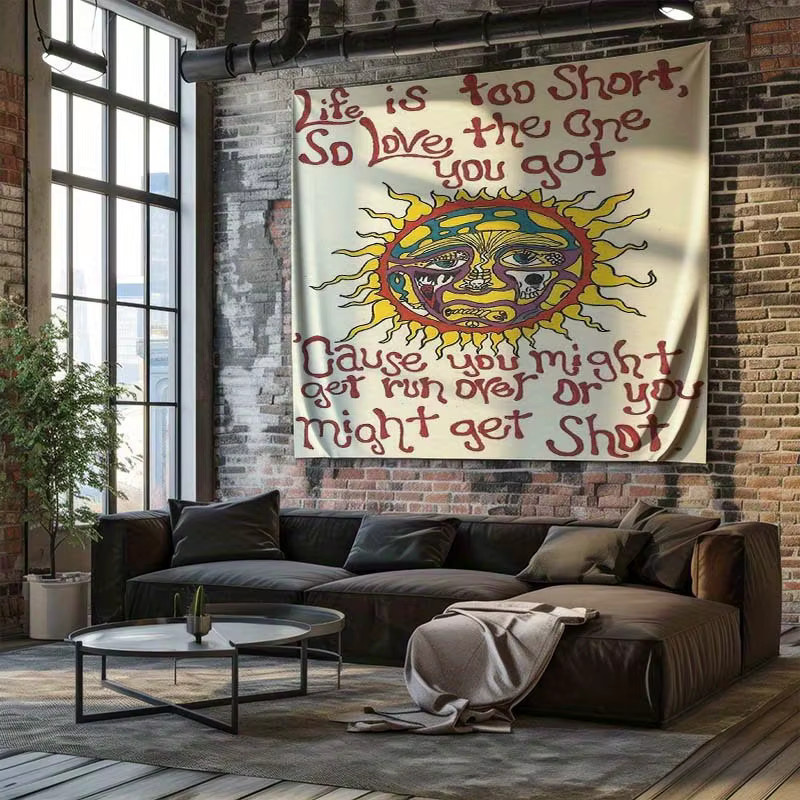 VIKAMA Wandteppich im American Vintage Stil mit Regenbogen und Sonne, Boho Wanddeko in Multicolour, B/H: 40 x 40 cm - Bild 2