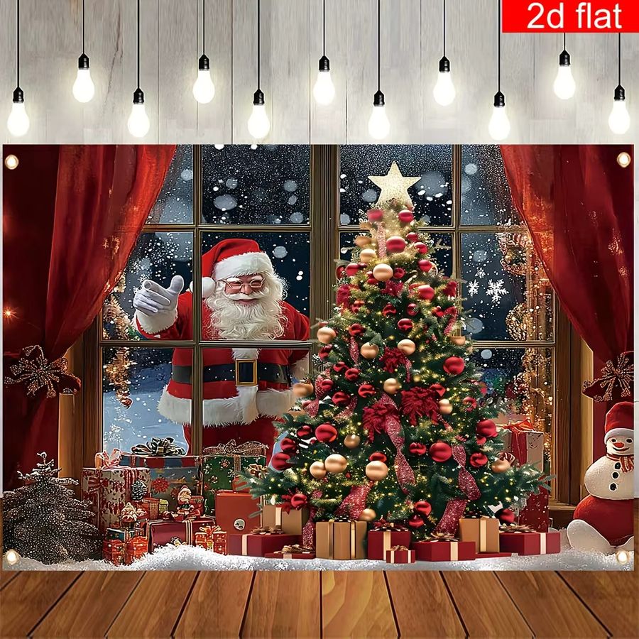VIKAMA Weihnachts Wandteppich mit Weihnachtsmann und Schneeszene für Weihnachten und Neujahr, B/H: 75 x 75 cm - Bild 2