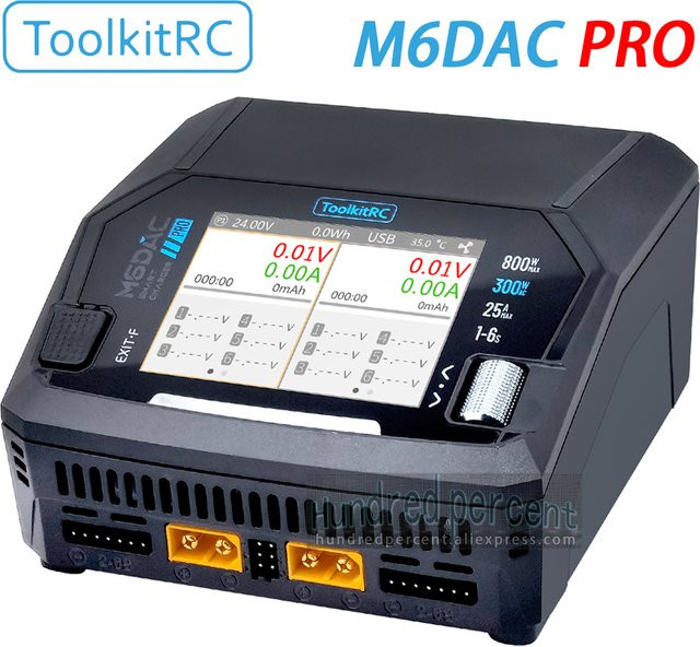 ToolkitRC M6DAC PRO V2 Intelligentes Zweikanal Ladegerät in Schwarz mit AC 200W und DC 800W für LiPo LiHV Batterien sowie USB-C PD 65W Unterstützung - Bild 1