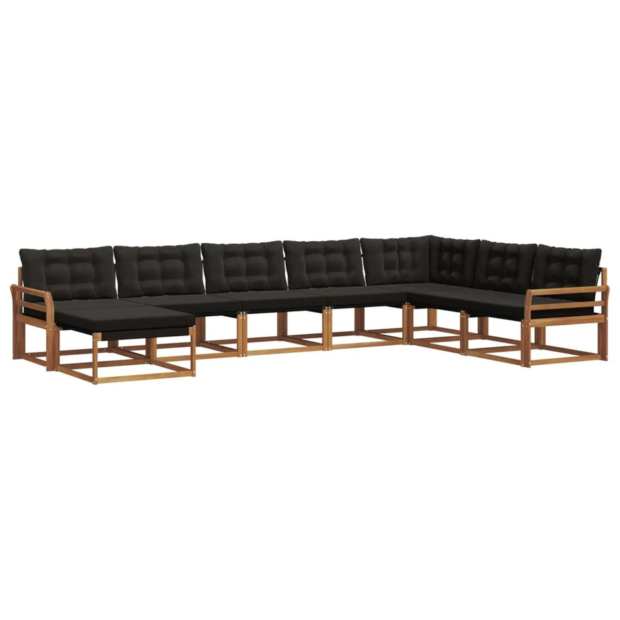 vidaXL Outdoor-Sofagarnitur in U-Form aus Akazienholz und Textilene mit Kissen, Schwarz und Natur - Bild 2