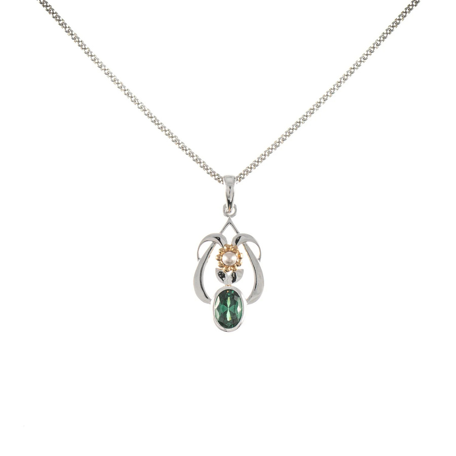 Anhänger mit Kette 925 Silber, teilvergoldet, Zirkonia, Perle - Bild 1