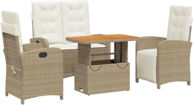 vidaXL 4-teilige Garten-Essgruppe aus Poly Rattan und Akazienholz in Beige mit Kissen - Bild 1