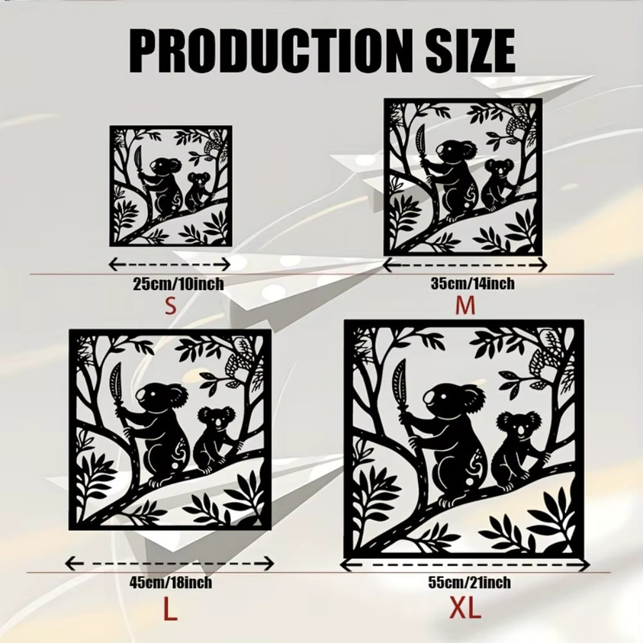 CIFBUY Metall-Wandkunst Koala und Eukalyptus in Schwarz, Retro Wildtier-Silhouette zur Wanddekoration für Innen und Außen, B/H: 25,4 x 25,4 cm - Bild 4
