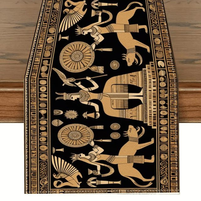 JMG Household Supplies Tischläufer aus Leinen mit ägyptischem Königinnen-Muster in Schwarz, B/L: 150 x 33 cm - Bild 1