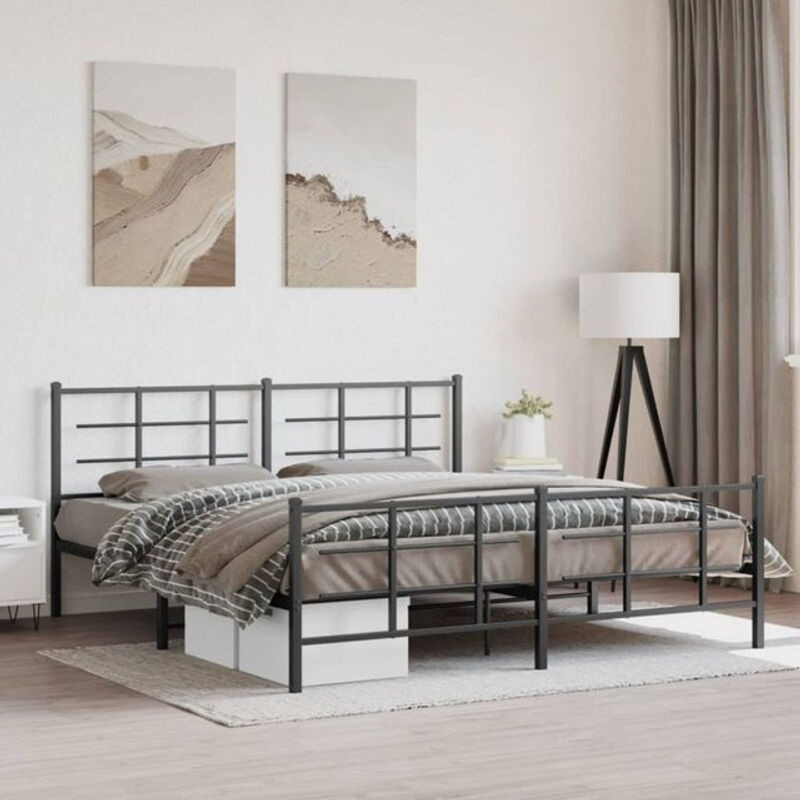 Vidaxl Metallbett im Industrial Design mit Kopf- und Fußteil, Schwarz, B: 183 cm, L: 213 cm - Bild 1