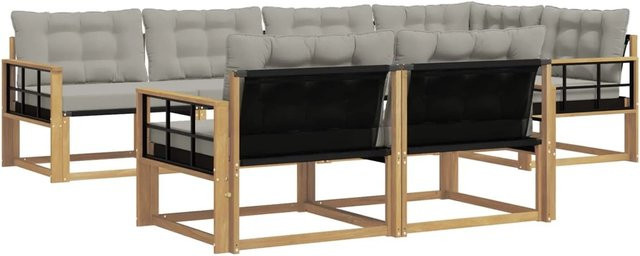 vidaXL Outdoor-Sofagarnitur in L-Form aus Akazienholz mit Textilene-Elementen und Kissen, Weiß und Grau - Bild 1