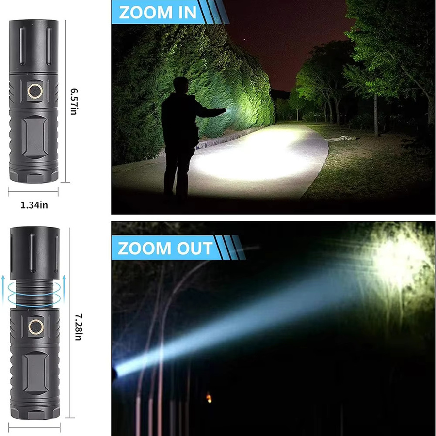 BORUiT LED Zoom Taschenlampe mit 3000LM und 500M Long Throw, schwarz, IPX5 wasserdicht, wiederaufladbar via Typ-C mit Power Bank Funktion für Camping und Jagd - Bild 5