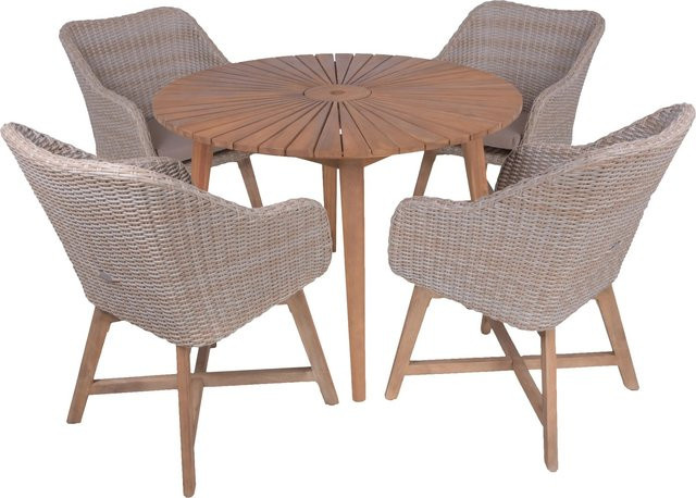 Garden Pleasure Gartenmöbel-Set Fremont/Oakland 5-teilig in Grau-Braun aus Akazie und Kunststoffgeflecht - Bild 1