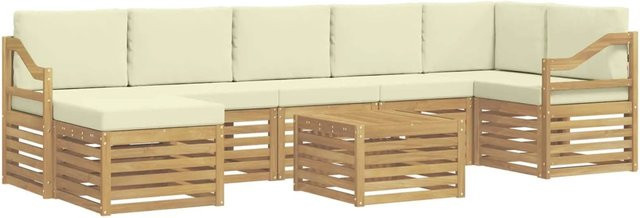 vidaXL Outdoor-Sofagarnitur 8-teilig in L-Form aus Akazienholz mit Polstern in Weiß und Beige, B/T/H: 59 x 59 x 37 cm - Bild 1