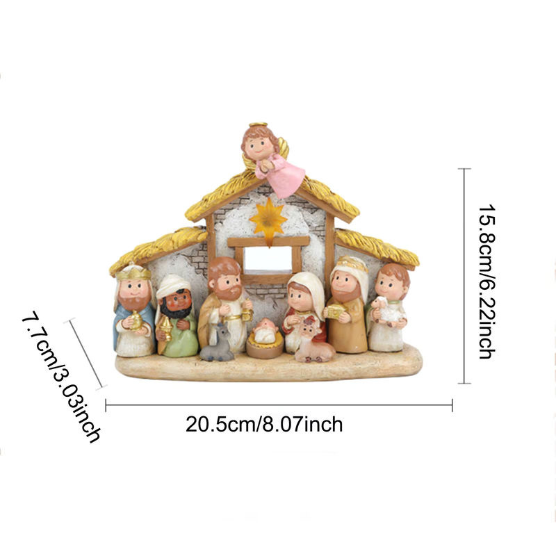 Serenable Weihnachtskrippe mit Figurenset aus Kunstharz, mehrfarbige Weihnachtsdekoration für die Geburt Jesu - Bild 5