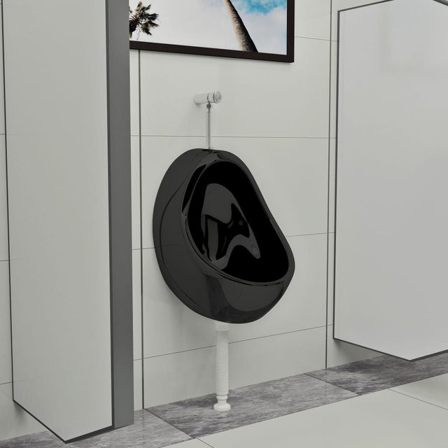 Vidaxl Hängendes Urinal aus Keramik mit Spülventil in Schwarz - Bild 1