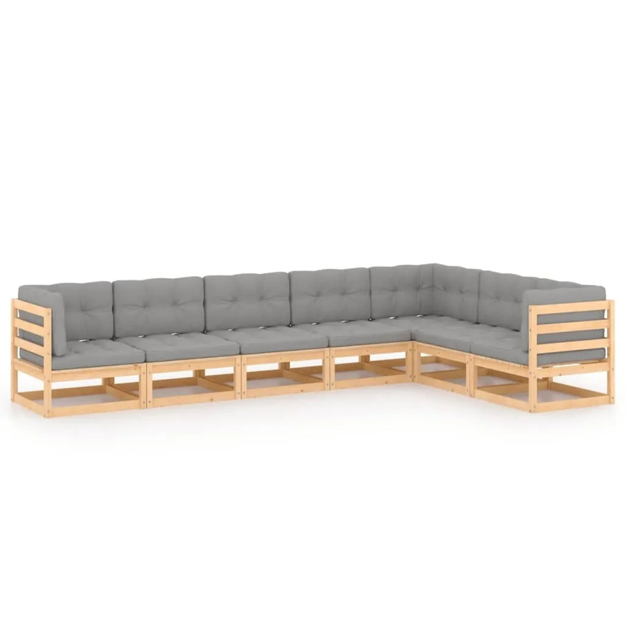 vidaXL 7-tlg Garten-Lounge-Set Modell 34 aus massivem Kiefernholz in U-Form mit grauen Polsterkissen - Bild 2