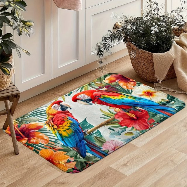 VIKAMA Küchenteppich mit exotischem tropischem Papageien-Design, rutschfeste und maschinenwaschbare Matte in Multicolour für Küche, Badezimmer oder Flur - Bild 1
