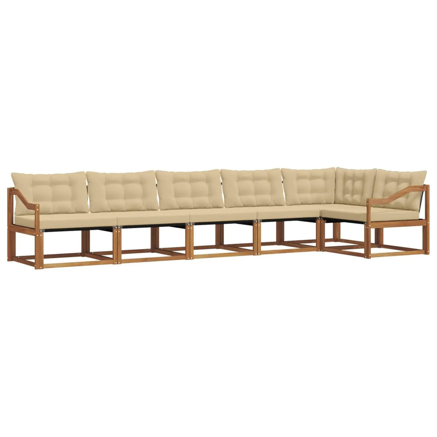 vidaXL Outdoor-Sofagarnitur 6-teilig aus Akazienholz in Natur mit beigen Polstern und Kissen für Garten und Terrasse - Bild 2