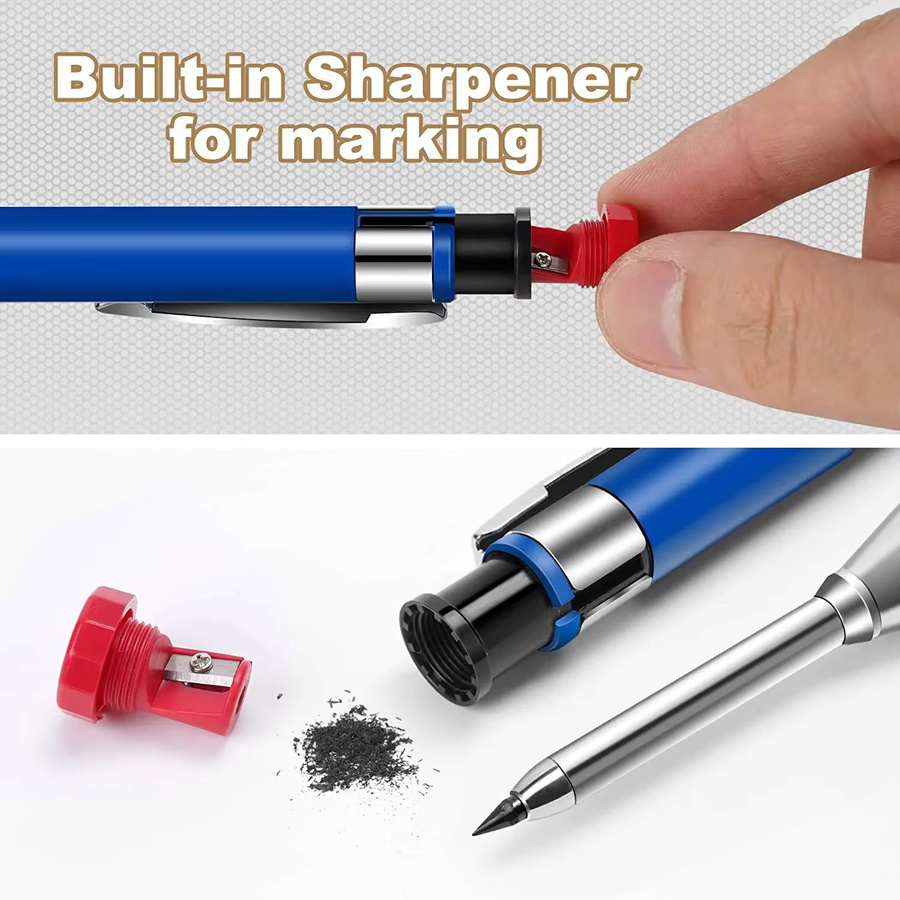MROOFUL Zimmermannsbleistift Set in Rot mit 2,8 mm Graphitminen und integriertem Spitzer - Bild 5