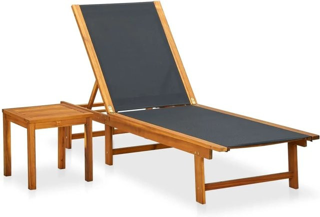 vidaXL Sonnenliege mit Tisch aus Akazien-Massivholz und Textilene in Braun und Schwarz - Bild 1