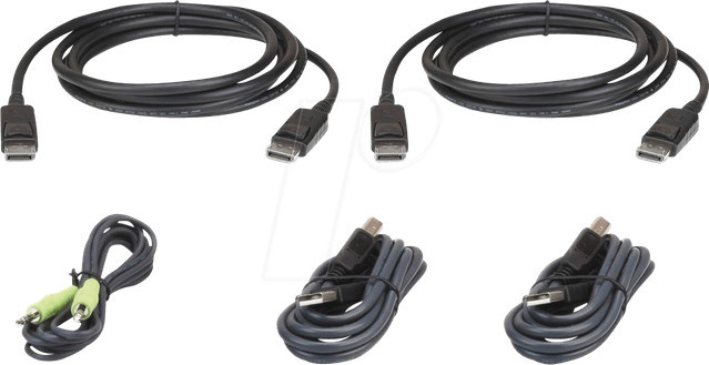 Aten KVM Kabel-Set Dual Display mit DisplayPort, USB-A und 3,5 mm Klinke, Schwarz, 3 m - Bild 1
