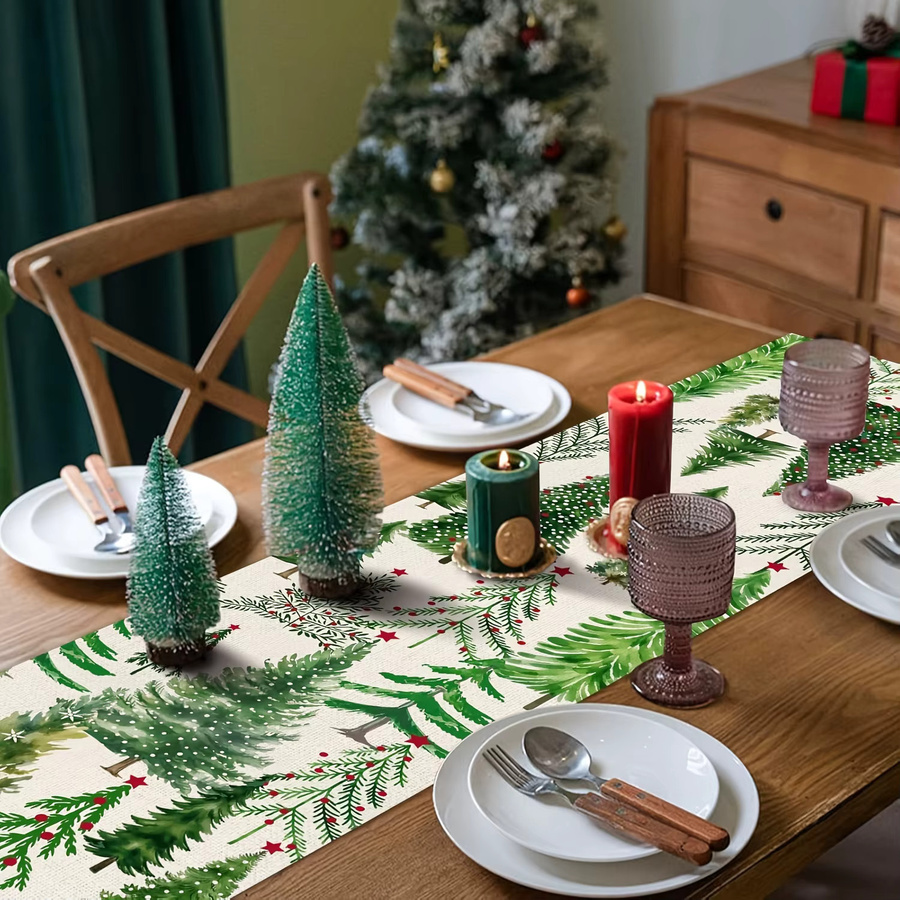 VIKAMA Tischläufer mit Kiefernmuster für Weihnachten zur Dekoration von Esszimmer, Küche und Arbeitsplatte - Bild 2