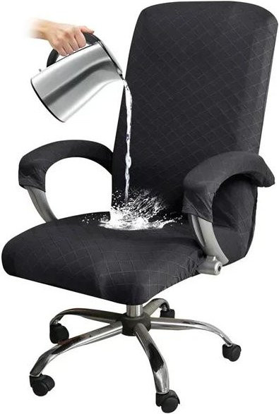 Elastischer Jacquard Bürostuhlbezug mit Armlehnenbezügen in Schwarz, XL Stretch-Sitzbezug für Drehstühle und Gaming-Stühle - Bild 1