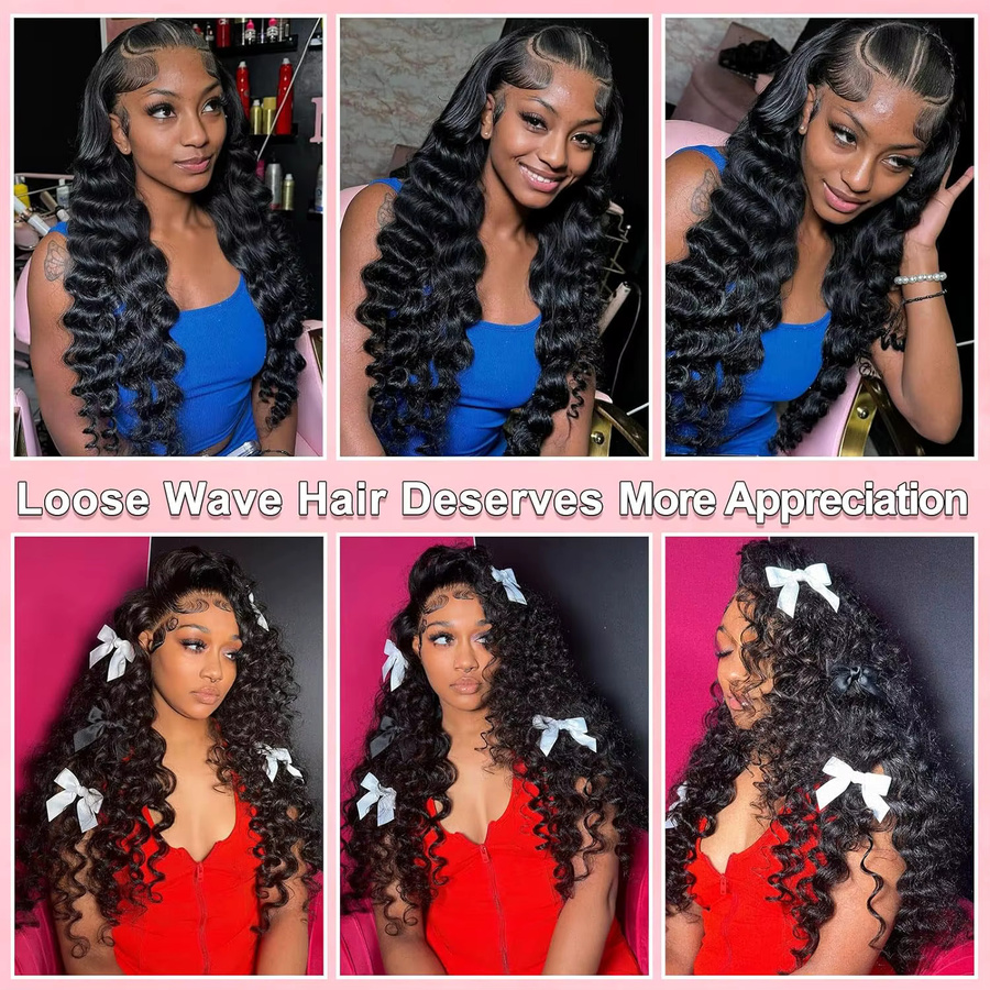 FIUMER Deep Wave Lace Front Perücke, Echthaar, Brasilianische Locken, Unisex - Bild 8