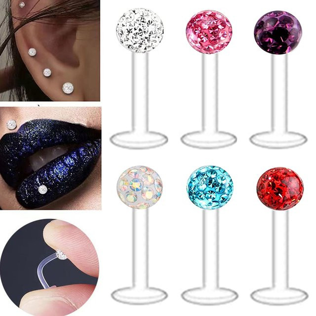 Heuvipens Lippenring Acryl, Kristall, Weiß, Unisex, 6-12mm - Bild 1