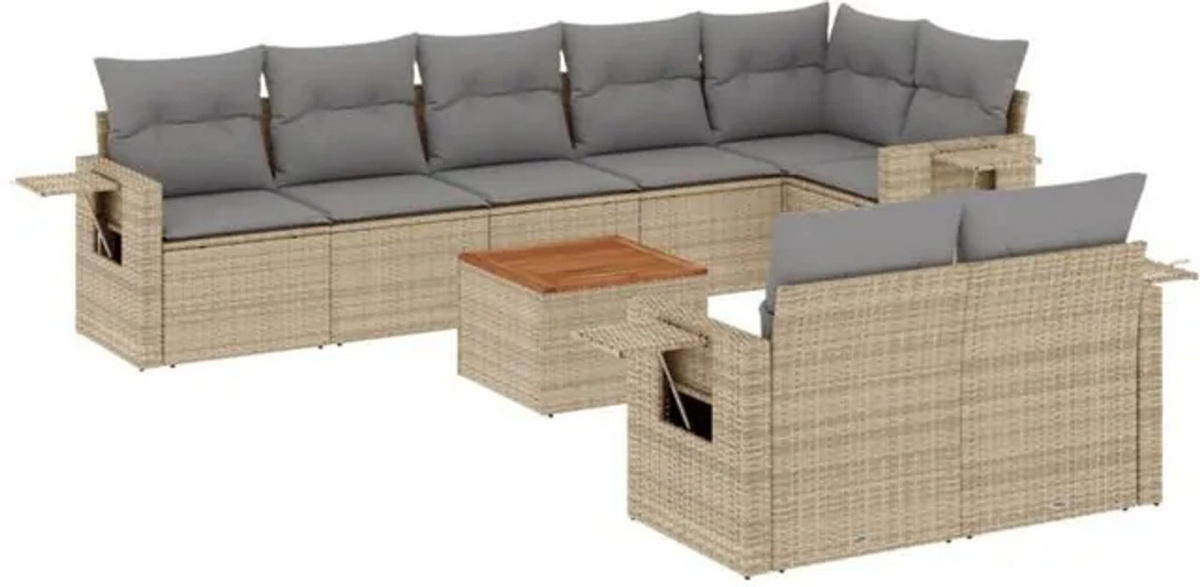VIDAXL 9-tlg. Garten-Sofagarnitur aus Polyrattan mit Kissen in Beige und Grau - Bild 1